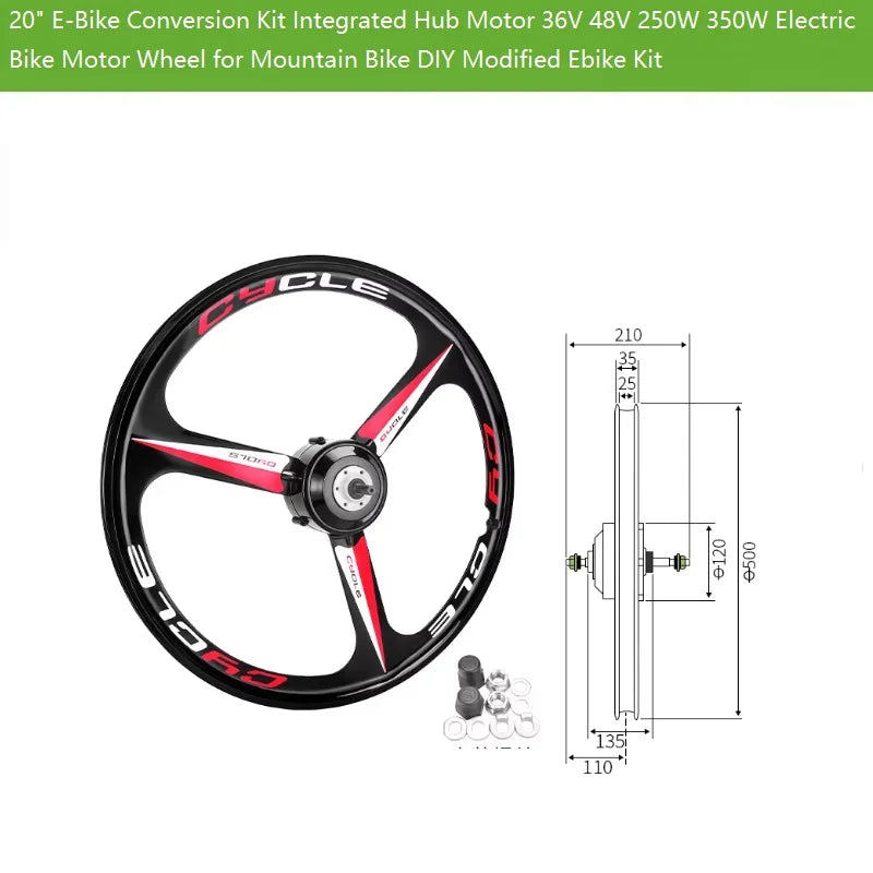 20" E-Bike Conversion Kit Integrated Hub Motor 36V 48V 250W 350W Electric Bike Motor Wheel for Mountain Bike DIY Modified Ebike