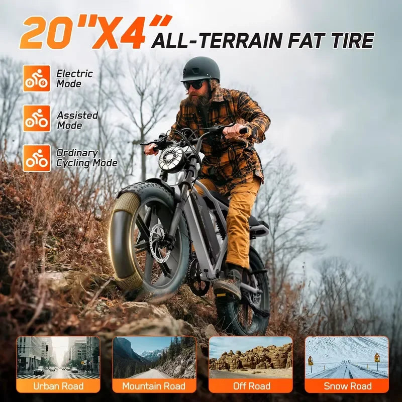 2026 OEM Factory Price R002 20" Tire E Bike 48V 15A Battery Off-Road Bicycle 750W 1200W Motor Power Mountain E Bike