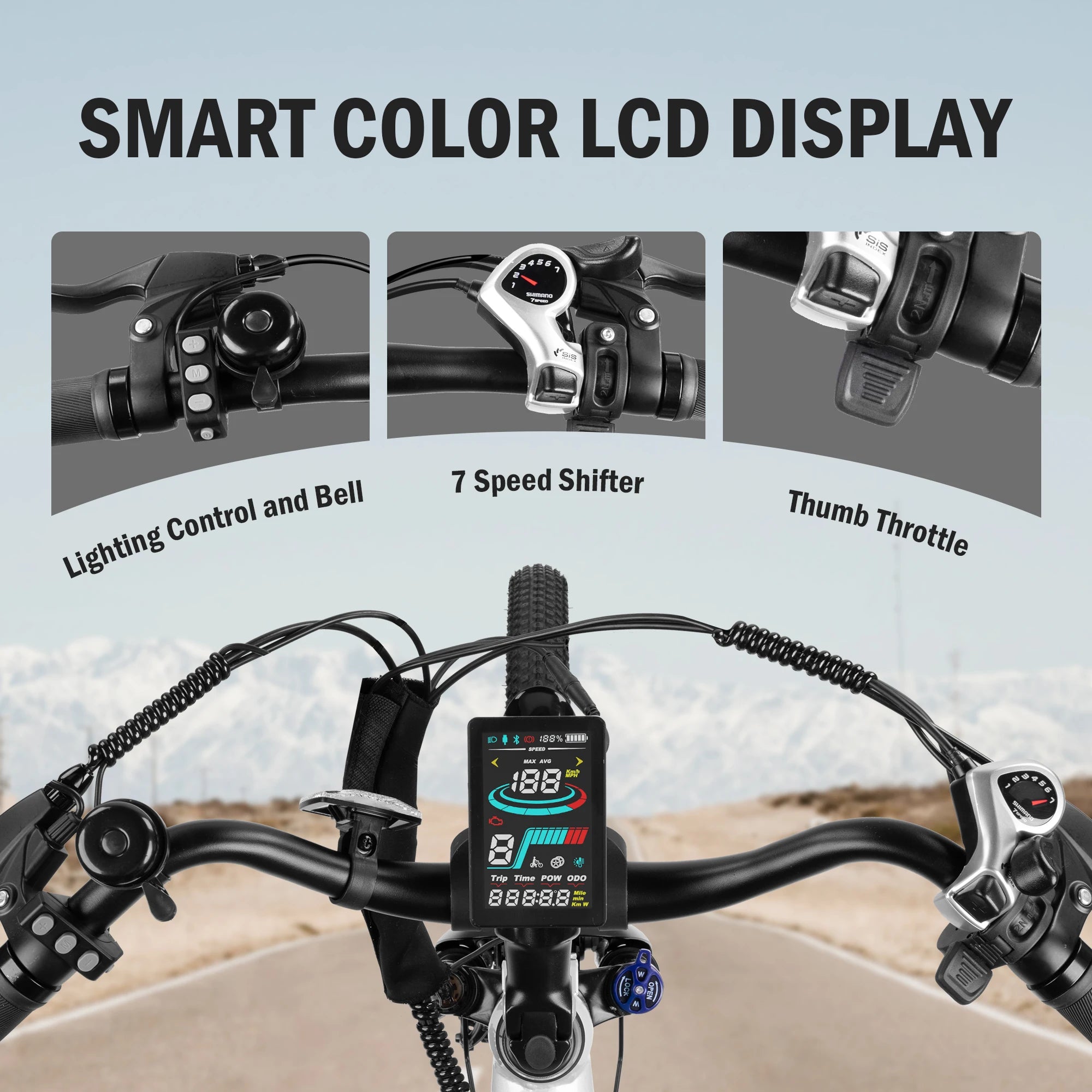ActBest Core 2.0 ST  26" Electric Bike for Adults, 1200W Peak Motor 48V 10.4Ah Battery, 28MPH 55 Miles, 7-Speed Electric Bicycle with Front Suspension, with Free Bike Lock