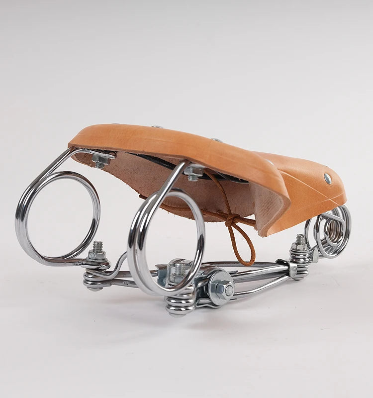 G46 Retro Bike Saddle Cycling 100% Cowhide Saddle Reinforced Spring Metal Frame Old Style  Bicycle Saddle Vintage