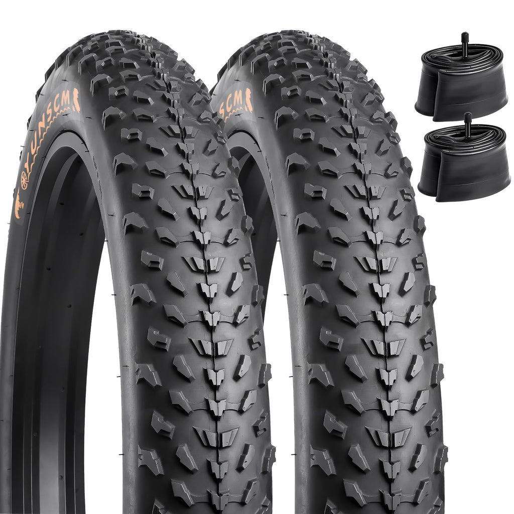 YUNSCM 2-PCS 26 Fat Bike Tires 26x4.0/64-559 and 26 Bike Tubes Schrader Valve Compatible with 26 x 4.0 Mountain E-Bike Bicycle Fat Tires and Tubes (H-1188)