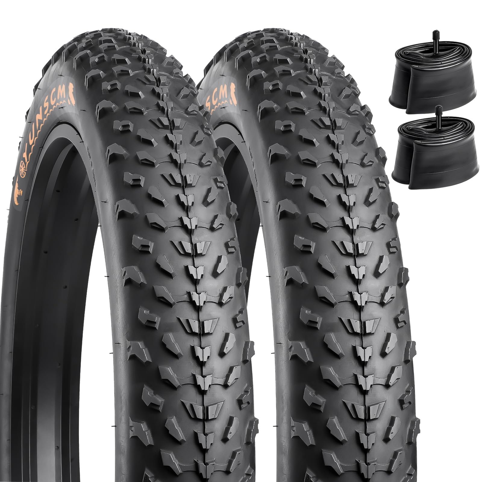 YUNSCM 2-PCS 26 Fat Bike Tires 26x4.0/64-559 and 26 Bike Tubes Schrader Valve Compatible with 26 x 4.0 Mountain E-Bike Bicycle Fat Tires and Tubes (H-1188)