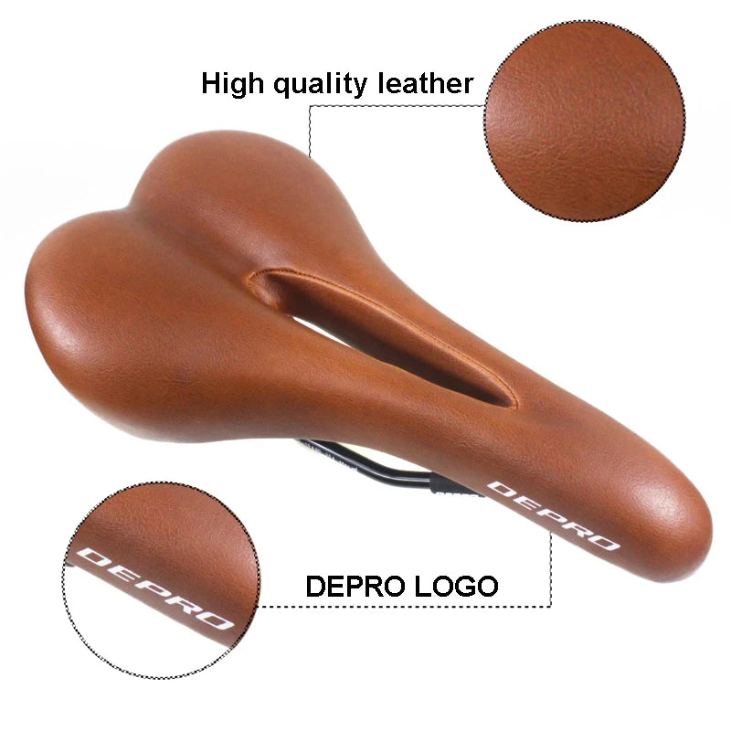 Retro Bicycle Saddle Hollow Cycling Saddle PU Leather Vintage Seat Custion Road Bike MTB Saddle Classic Brown Bike Seat