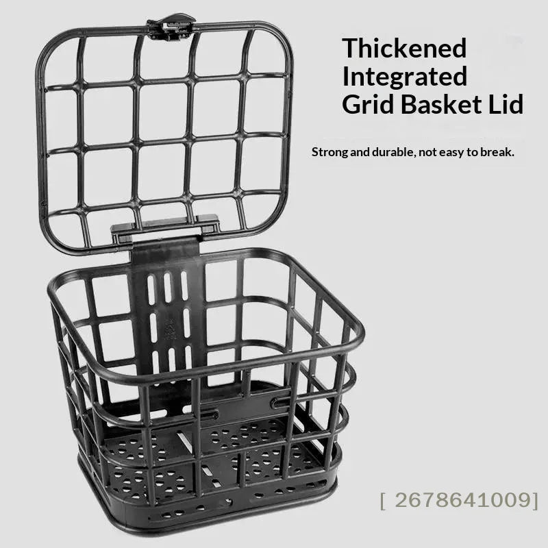 ⚑Black Bike Front Basket Detachable Hollow Bicycle Storage Basket With Lid Plastic Storage Bag For Electric Bike/Bicycle