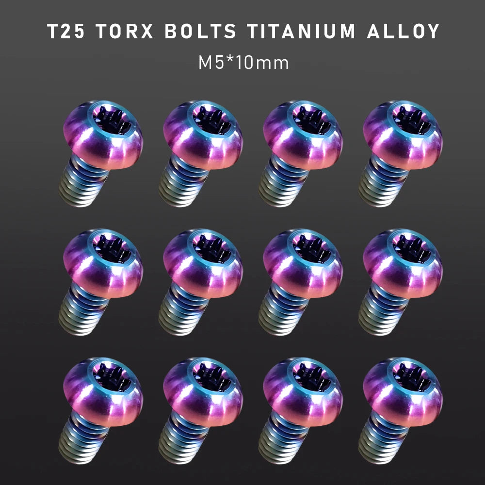 KRSEC12pcs Bicycle Disc Brake Rotor Torx Bolts T25 M5x10mm titanium alloy MTB Road Mountain Bike Fixing Screws Cycling Accessory