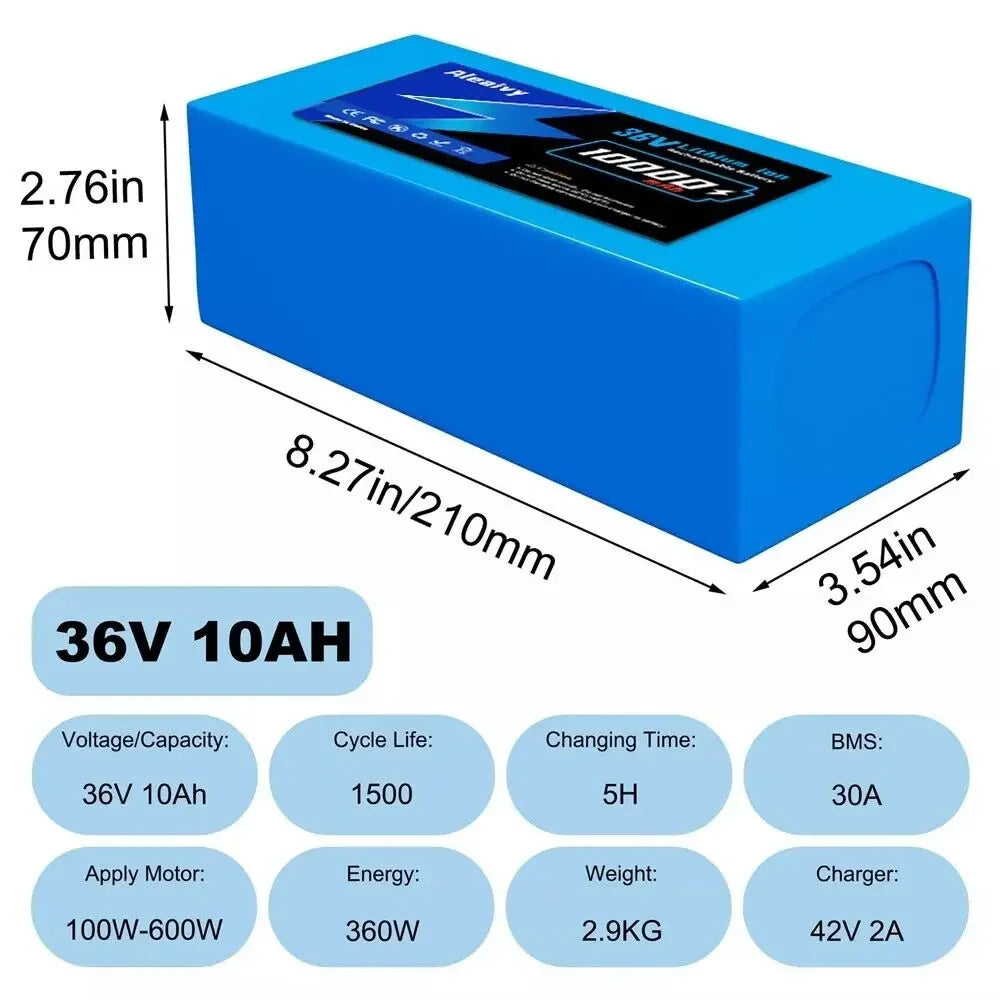 Aleaviy 36V 20Ah Electric Bike Lithium Battery Pack 20000mAh Li Ion Ebike Battery for Bicycle Scooter Motorcycle with Charger