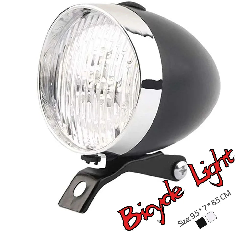 Retro Vintage Bicycle 3LED Front Light Headlight Safety Warning Night Light Bike Decoration Black Silver