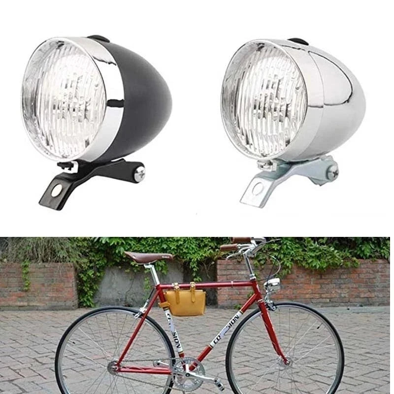 Retro Vintage Bicycle 3LED Front Light Headlight Safety Warning Night Light Bike Decoration Black Silver
