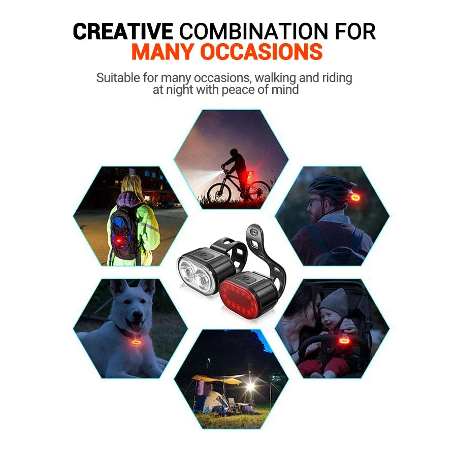 Cycling Bicycle Front Rear Light Set Bike USB Charge Headlight Light MTB Waterproof Taillight LED Lantern Bicycle Accessories
