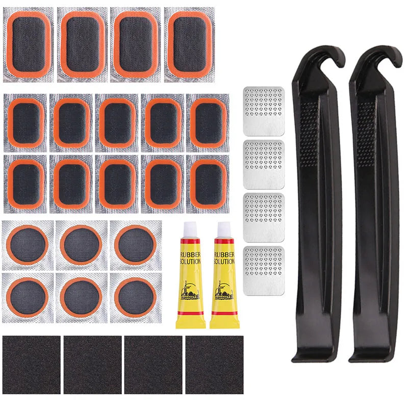Bike Tire Tyre Tube Repair Kit Cycling Flat Tire Repair Rubber Patch Glue Lever Cycling No Glue Bicycle Inner Tube Puncture Tool