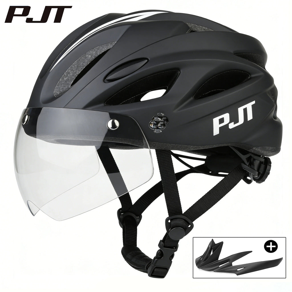 PJT Bicycle Helmet 4 In 1 With Magnetic Attraction Goggle Len /Sun Visor Safety Helmet Adult Bike Helmet Road MTB Cycling Helmet
