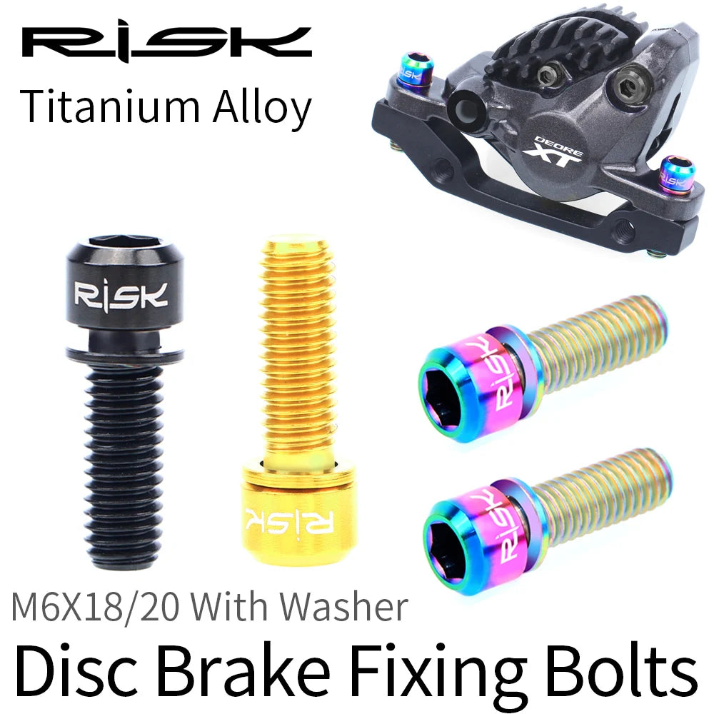 RISK 4PCS M6x18/20mm Bicycle Disc Brake Fixed Bolts with Washer Titanium Mountain Bike Brake Caliper Clamp Cycling Accessories