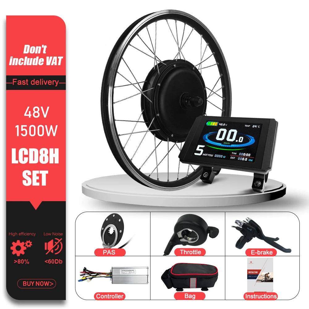 48V 1500W Brushless Rear Cassette Hub Motor E-Bike Conversion Kit – 20-29" 700C Wheel
