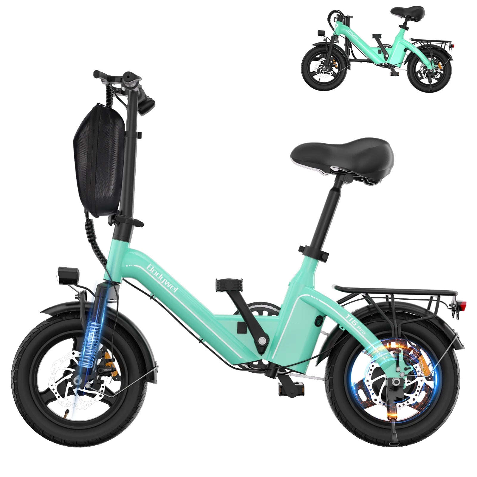 Bodywel T16Pro 14' Folding Electric Bike 36V 10.4Ah Battery UL Certified Commuter Ebike for Adults Mini Electric Bicycle