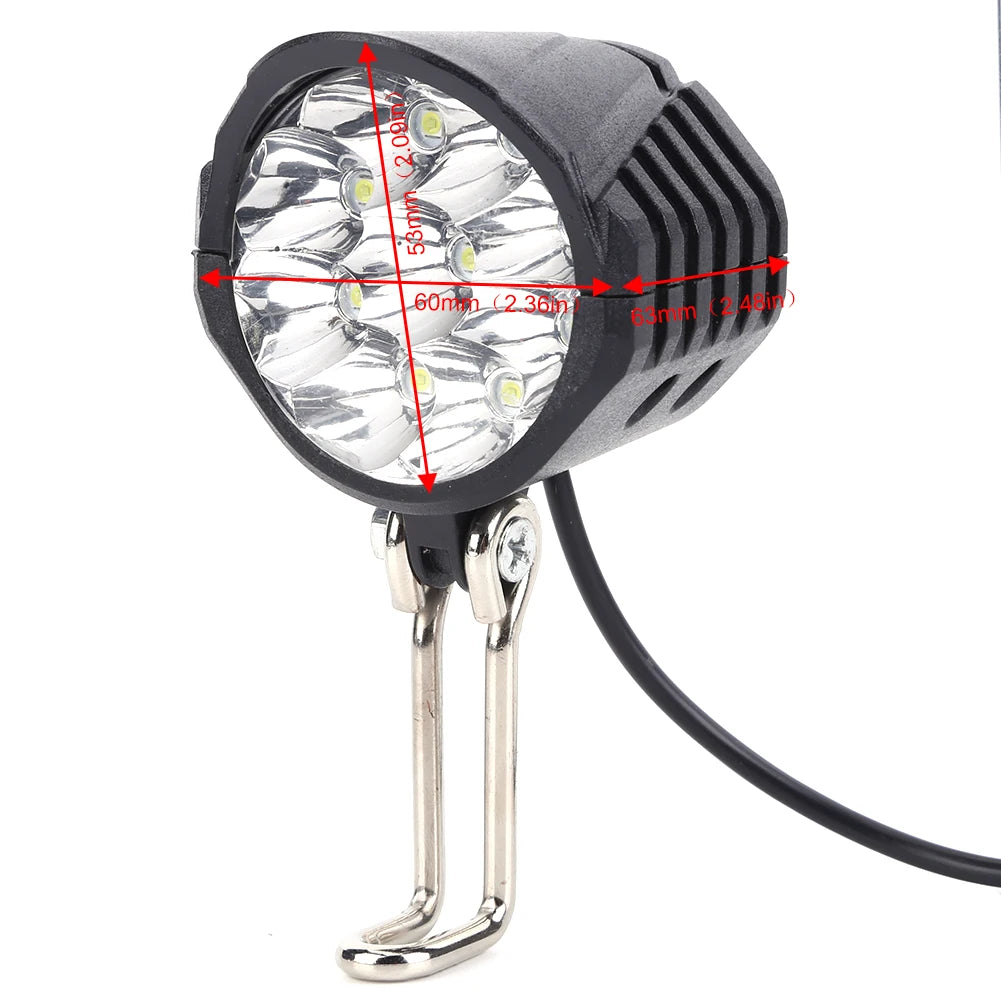 E-Bike Headlight Horn 2 In 1 Electric Scooter Front Light 9LED 18W 36V 48V 60V Bicycle Safety Flashlight Switch Night Cycling