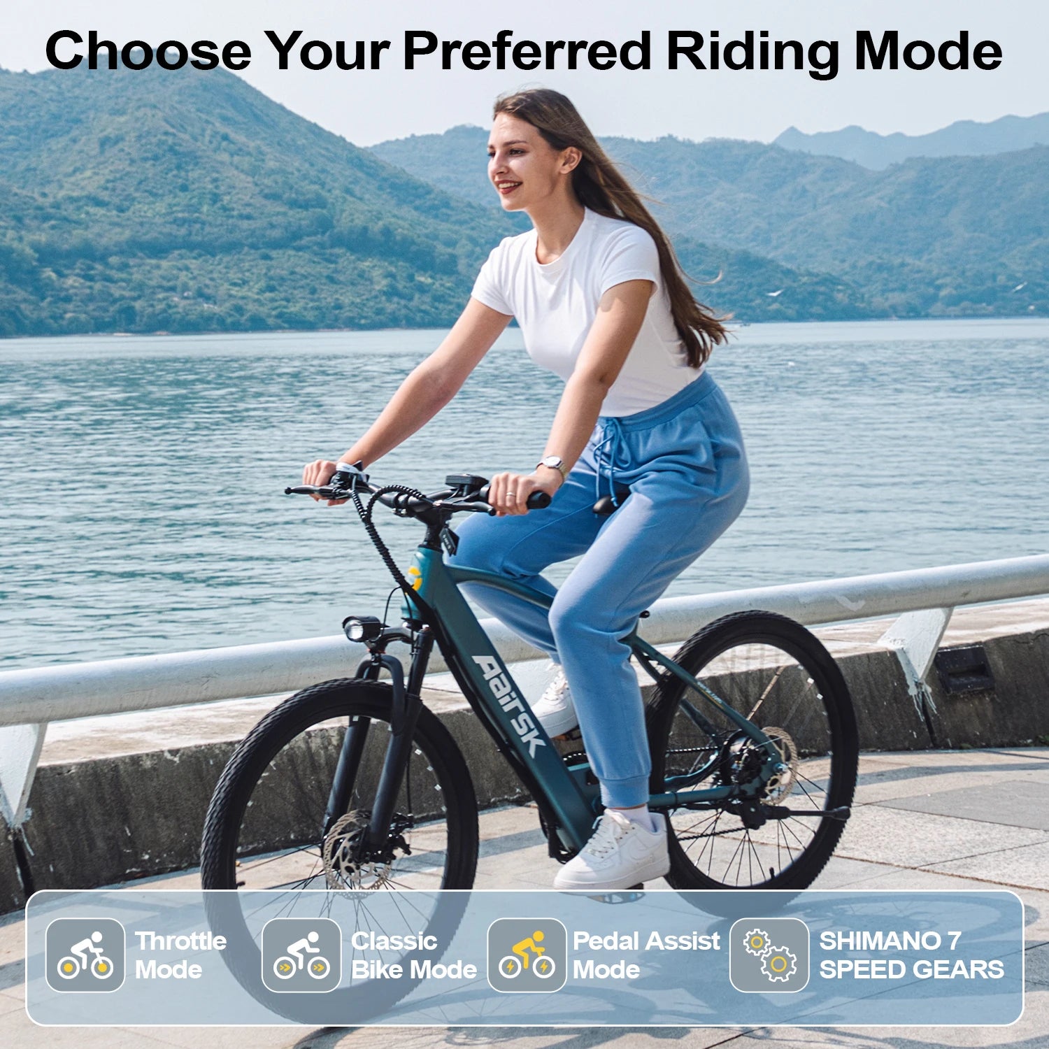 GT300 24 Inch Electric Mountain Bike for Adults, 400W(Peak 748W) Brushless Motor Ebike, 36V 10Ah Removable Lithium Battery, Shimano 7-Speed Gears, 22MPH Electric Bicycle for Urban Daily Commuting Short Trips