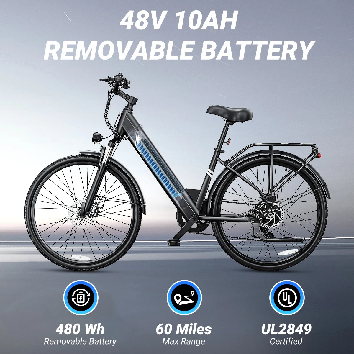 【1 Year Warranty】DYU C7 Electric Bicycle Peak 1000W Motor 480WH Lithium Battery Electric Bike 26 Inch city E bike，UL2849