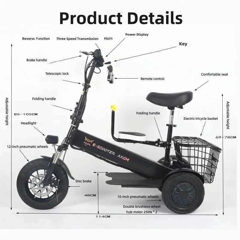 Foldable Electric Tricycle with Lithium Battery 30km Range Lightweight Commuter Bike for Family