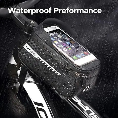 Waterproof Bike Front Frame Bag for Ebike & Mountain Bicycle, TPU Touch Screen Phone Pocket, Large Storage Bag Fits 6.5'' Phone.