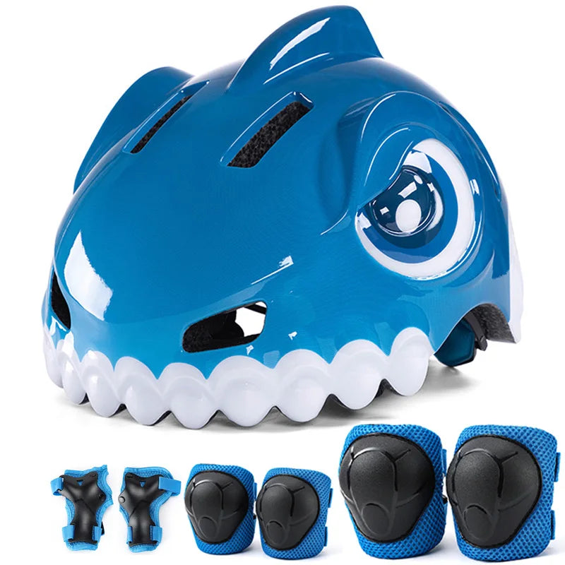 Horntour Kids Bicycle Helmet Child Sport Safety Shark Cycling Helmet Knee Elbow Pad Set Balance Bike Roller Skating Helmet Guard