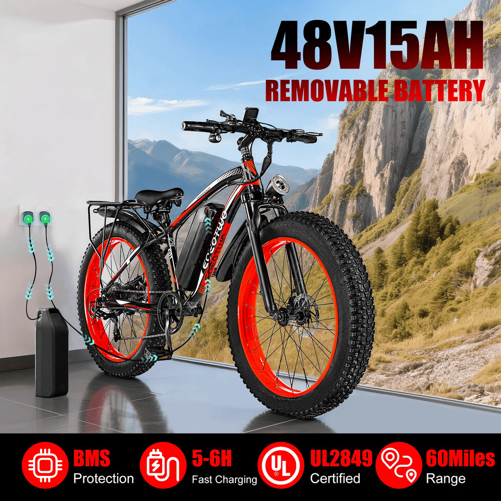 EOEOTWO Heavy Duty Ebike, 400 LBS Capacity, 65Nm High Torque, Front Suspension, Rear Rack, 5 Riding Modes, Phone Holder with Charging