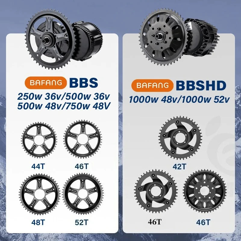 BAFANG Electric Bike Chainwheel BBS01B BBS02B BBSHD Mid Motor Chainring Sprocket 44T 46T 48T 52T EBike Conversion Accessories