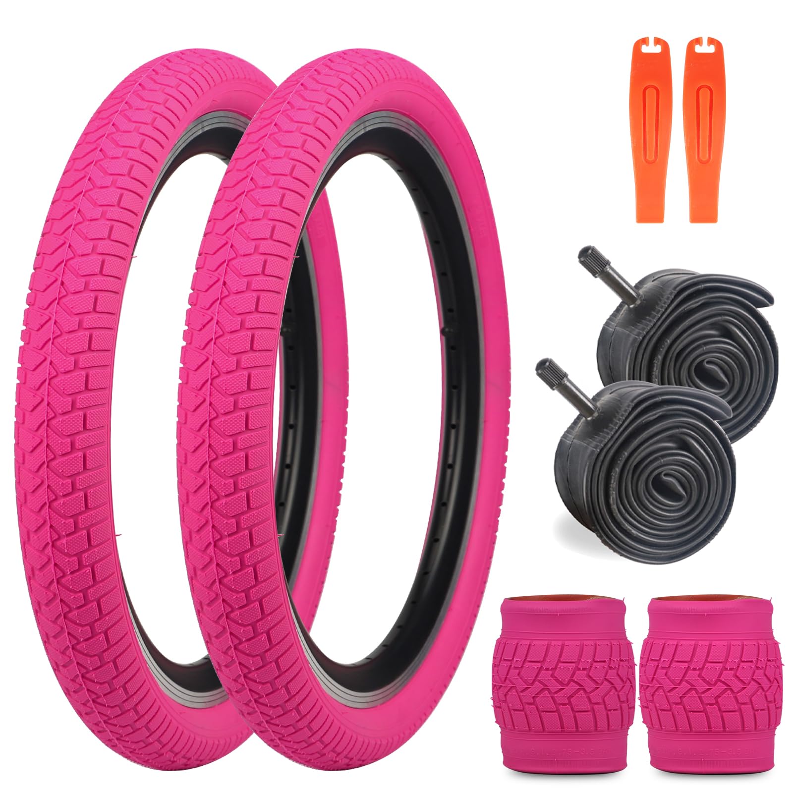WEEROCK Bike Tire 20 Inch Tires 2 Pack 20 x 2.125 Folding Bead Replacement Tyre with 20 Inch Inner Tubes for 20 Inch Bicycles MTB Mountain Bike BMX Magenta