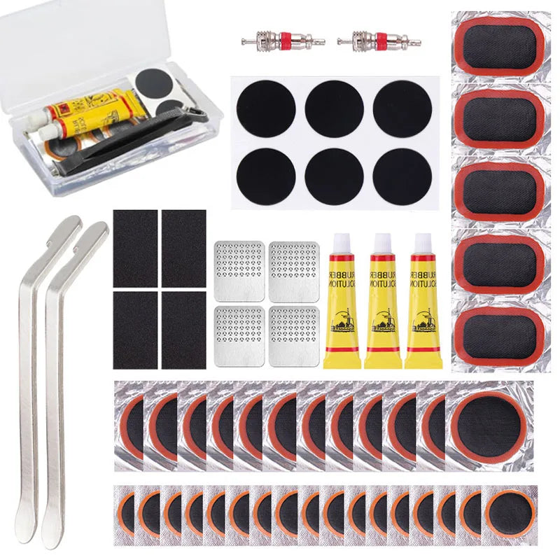 Bike Tire Tyre Tube Repair Kit Cycling Flat Tire Repair Rubber Patch Glue Lever Cycling No Glue Bicycle Inner Tube Puncture Tool
