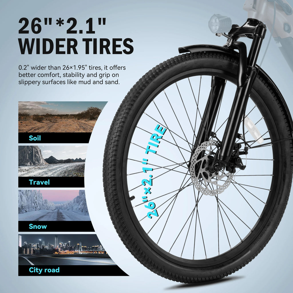ActBest Core 2.0 ST  26" Electric Bike for Adults, 1200W Peak Motor 48V 10.4Ah Battery, 28MPH 55 Miles, 7-Speed Electric Bicycle with Front Suspension, with Free Bike Lock