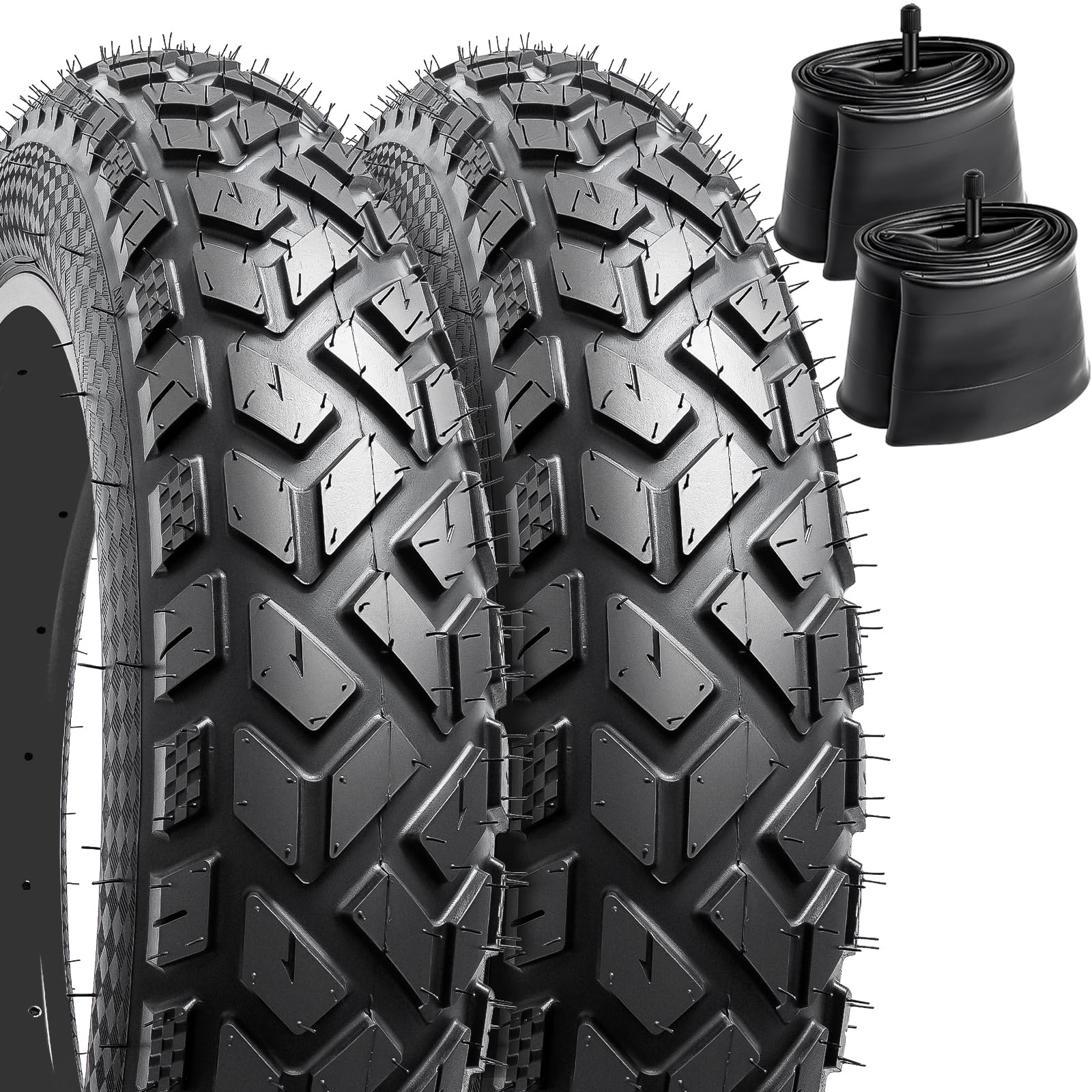 2-PCS 26" Heavy Duty Fat E-Bike Tires 26 x 4.0/102-559 and 2-PCS 26"x4.0" Bike Tubes Scharder Valve Compatible with 26x4.0 26x4 E-Bike All-Terrain Directional Tread Bicycle Tires and Tubes
