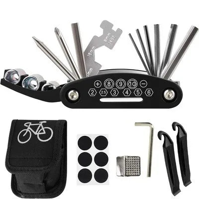 Bicycle Repair Tool Kit, 15-in-1/16-in-1 Multi-Function Puncture Repair Set for Bike Maintenance
