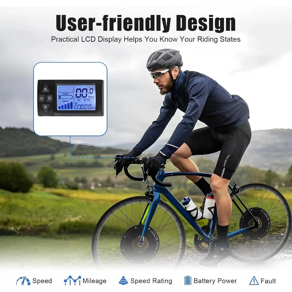 48V 1500W Electric Bike Conversion Kit 26" Snow Tire Rear Wheel Rotating Hub Motor LCD Display Controller Bag for E-Bike DIY
