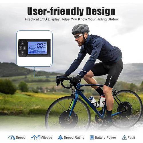 48V 1500W Electric Bike Conversion Kit 26" Snow Tire Rear Wheel Rotating Hub Motor LCD Display Controller Bag for E-Bike DIY