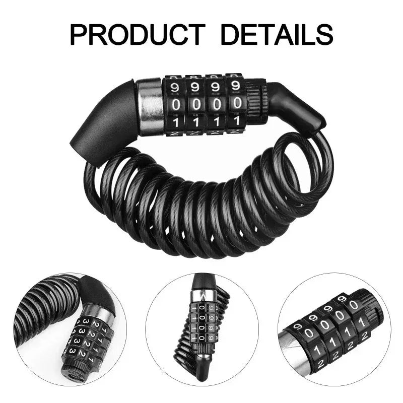 Durable Helmet Lock Mini 4 - Digit Password Lock Steel Cable Secure Bike Helmet Portable Anti - Theft Motorcycle Accessories
