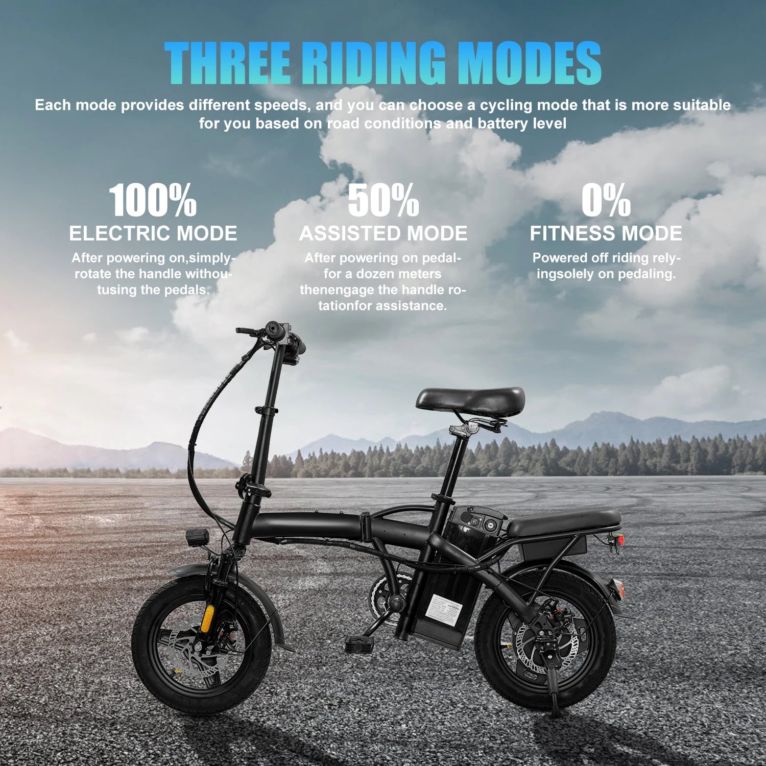 T5 14-inch Foldable Electric Bike 48V 750W Peak Power 20MPH 499Wh Long Range Lightweight Ebike with Dual Disc Brake And Basket for Adult Commute 22 Miles