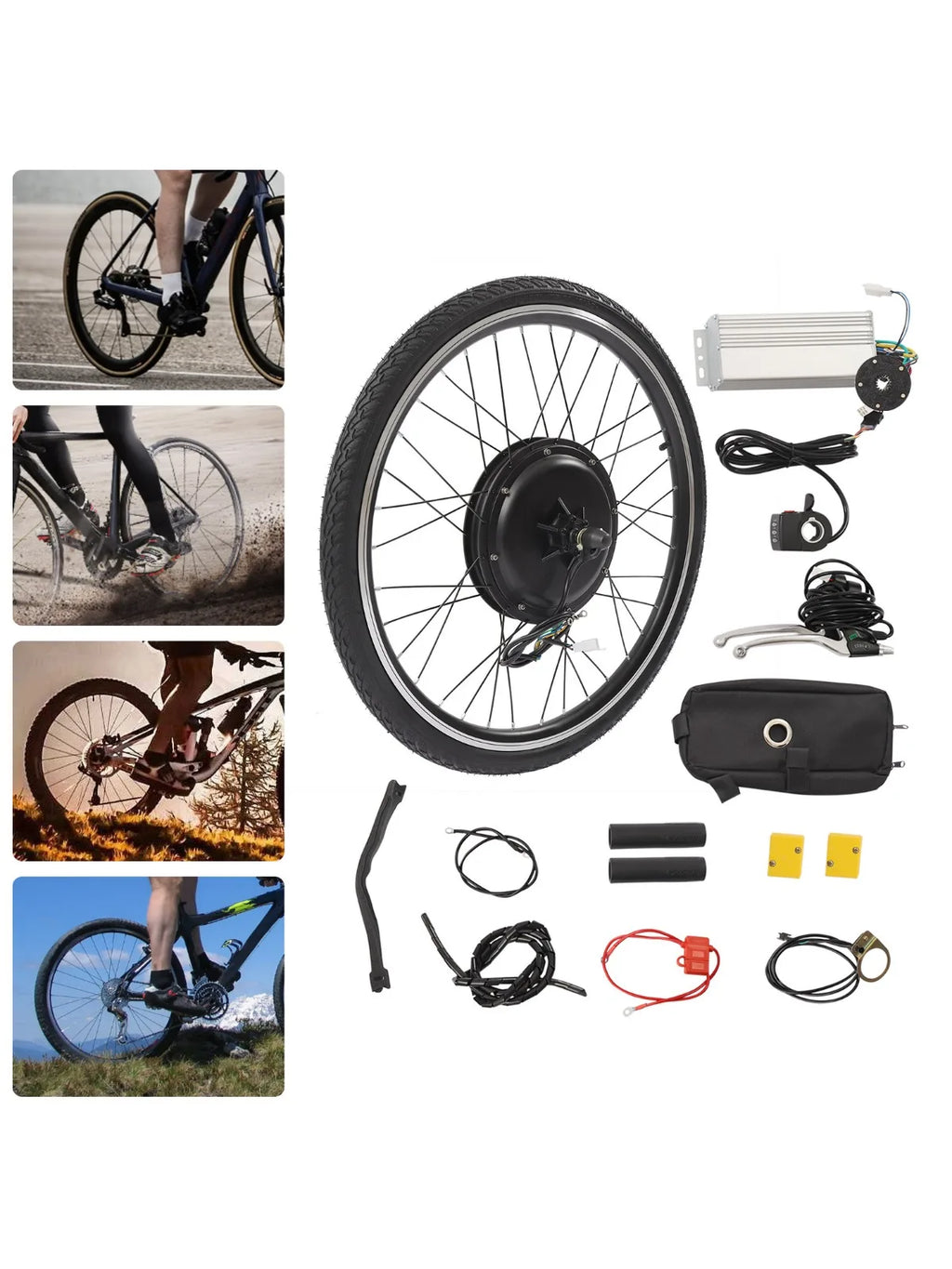 Electric Bike Kit Rear Wheel 26inch 48V 1000W, Thumb Throttle, Aluminum Alloy, Rust Resistant, Complete DIY Electric Bike Conversion Accessories