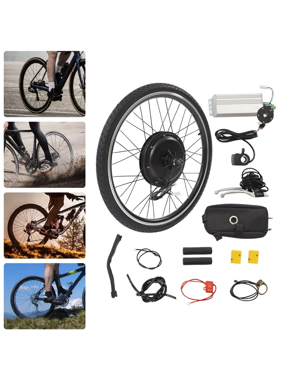 Electric Bike Kit Rear Wheel 26inch 48V 1000W, Thumb Throttle, Aluminum Alloy, Rust Resistant, Complete DIY Electric Bike Conversion Accessories