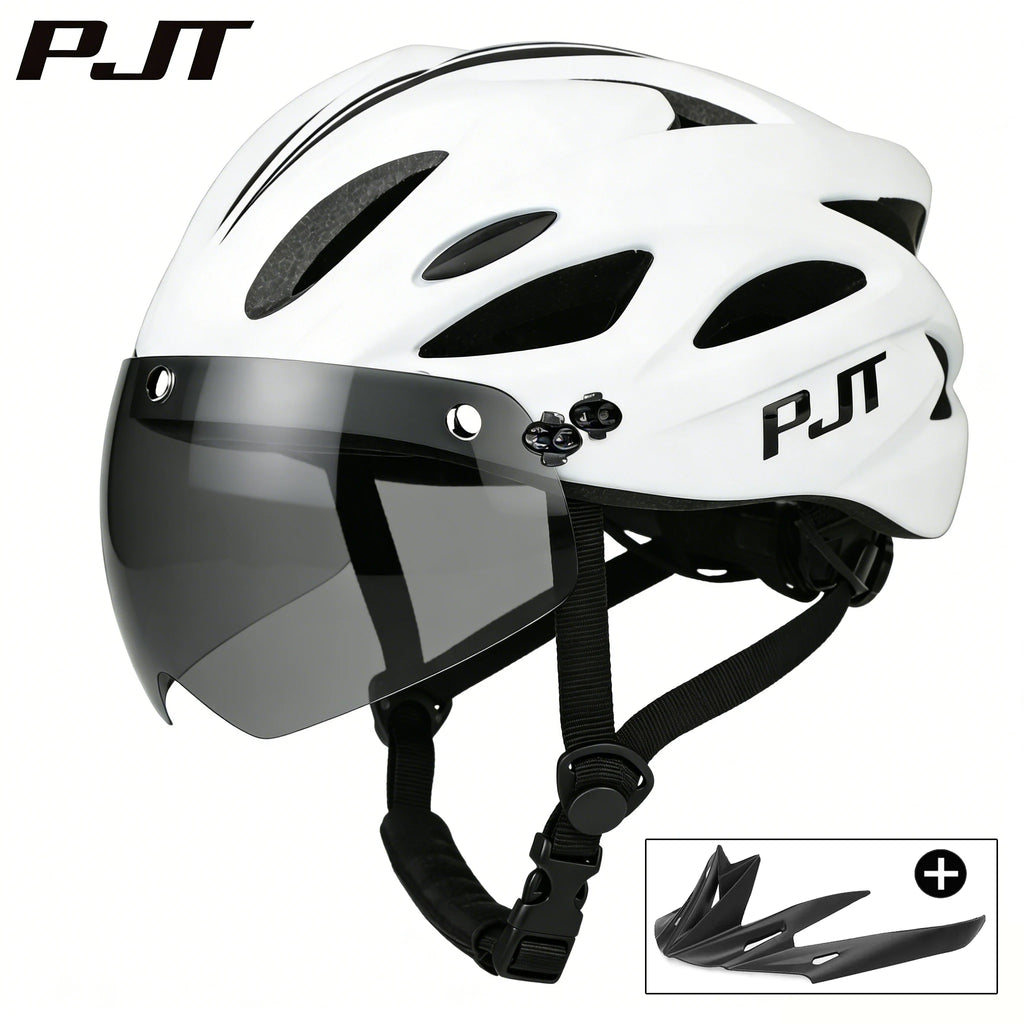 PJT Bicycle Helmet 4 In 1 With Magnetic Attraction Goggle Len /Sun Visor Safety Helmet Adult Bike Helmet Road MTB Cycling Helmet