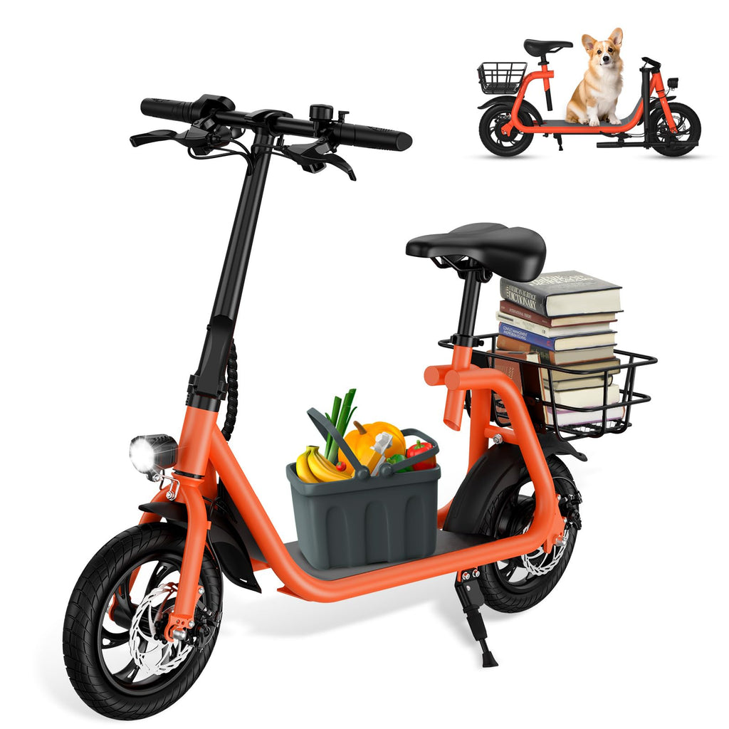 SEHOMY 2 Wheels Electric Scooter Adults with Seat 265lbs Folding Scooters for Women Lightweight Portable 450W Motor Battery E-Scooter for Adults 15.5MPH Electronic Scooter Bicycles with Basket Red