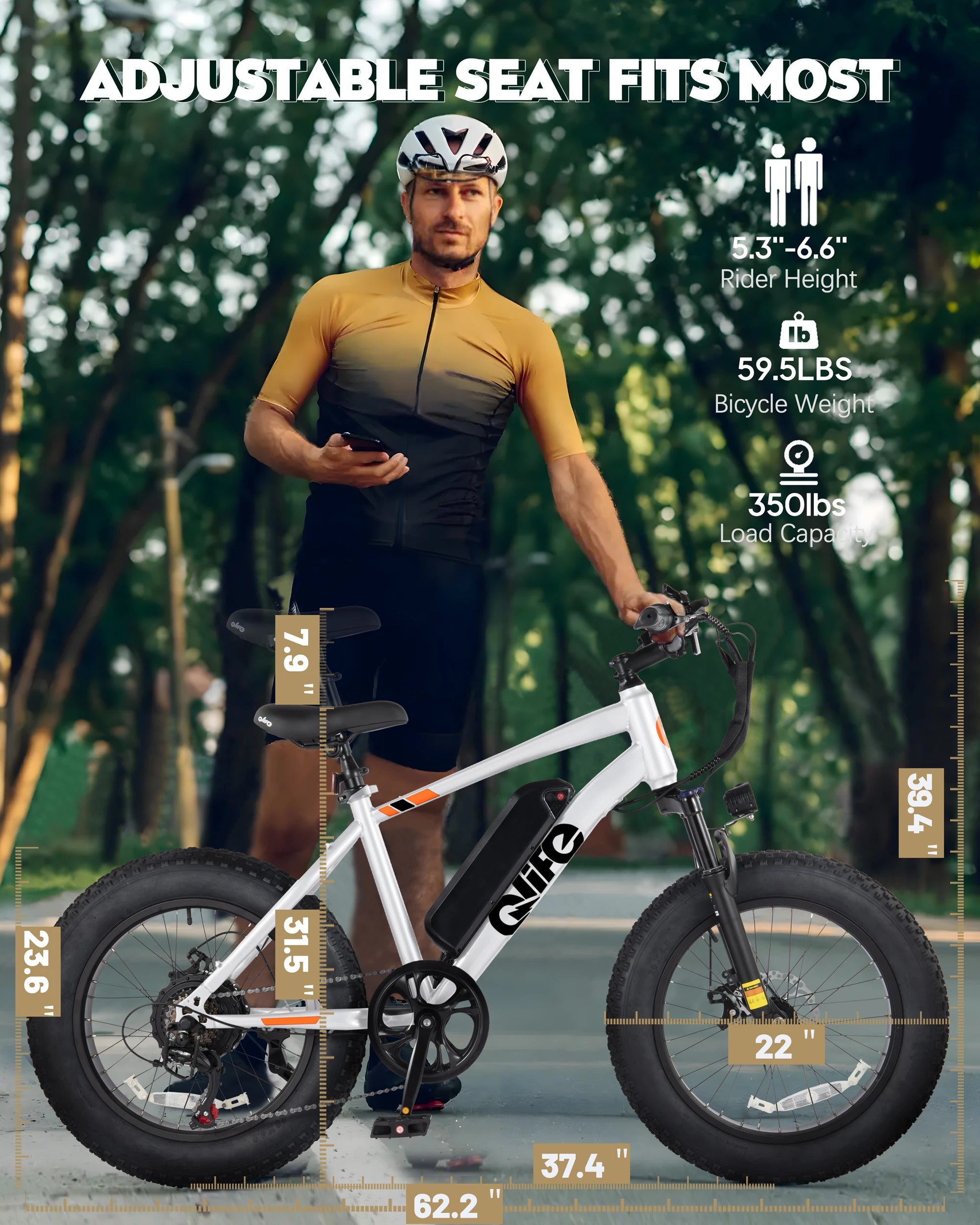 Qlife Racer Fat Tire Electric Bike for Adults, 20"×4.0" Fat Tire Electric Mountain Bike, Peak 1200W 48V 10.4Ah,  28MPH 55 Miles  Electric Bicycle, 7-Speed