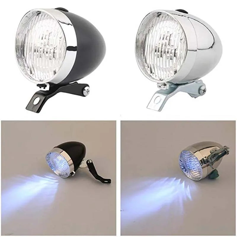 Retro Vintage Bicycle 3LED Front Light Headlight Safety Warning Night Light Bike Decoration Black Silver