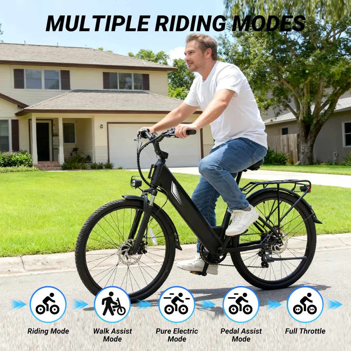 【1 Year Warranty】DYU C7 Electric Bicycle Peak 1000W Motor 480WH Lithium Battery Electric Bike 26 Inch city E bike，UL2849