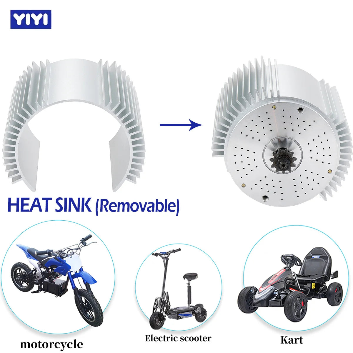 72V 3000W Brushless Electric Motor with Heat Sink for E-Bike, Motorcycle & Go-Kart Conversion