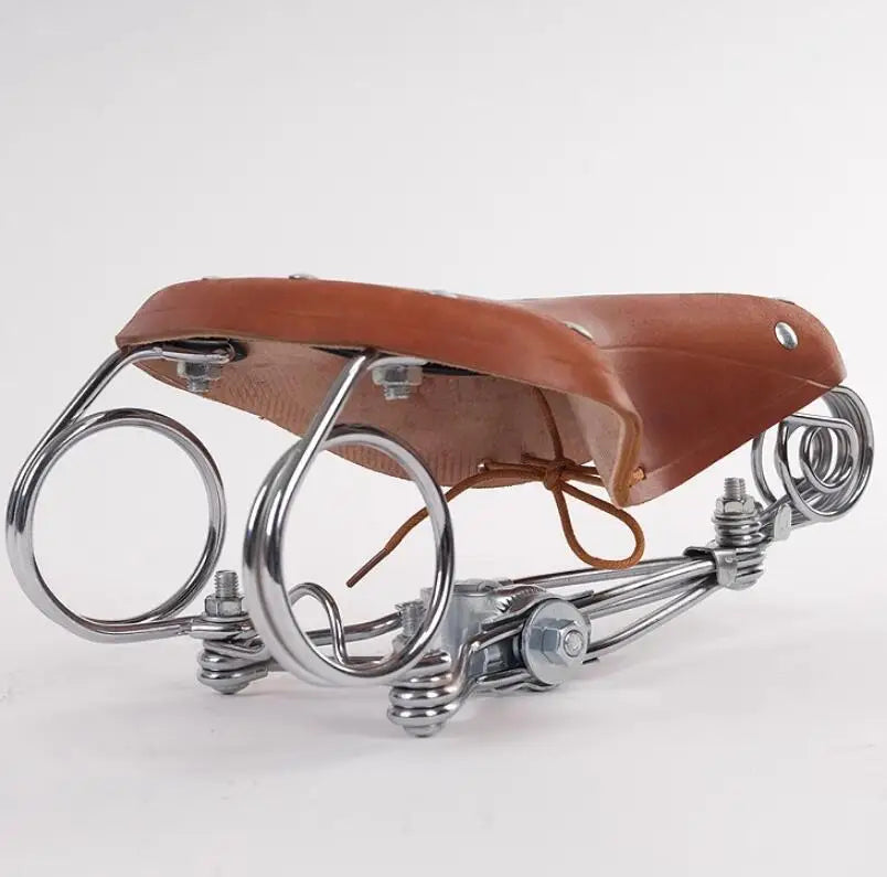 G46 Retro Bike Saddle Cycling 100% Cowhide Saddle Reinforced Spring Metal Frame Old Style  Bicycle Saddle Vintage