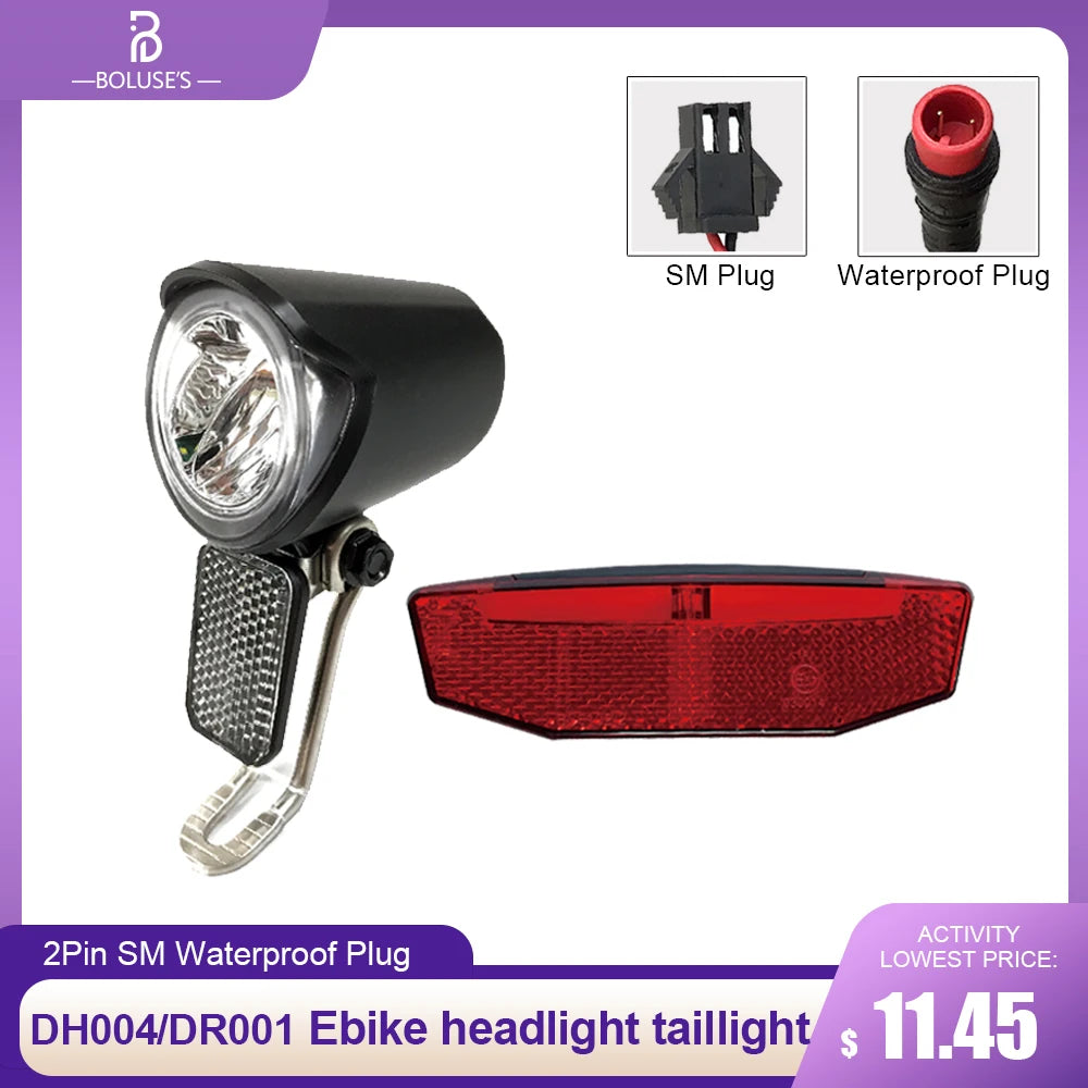 Bicycle Light Electric Headlight DH004 TailLight DR001 6V-60V 2Pin SM Waterproof Plug Bicycle Lights Cycling Lamp Accessories