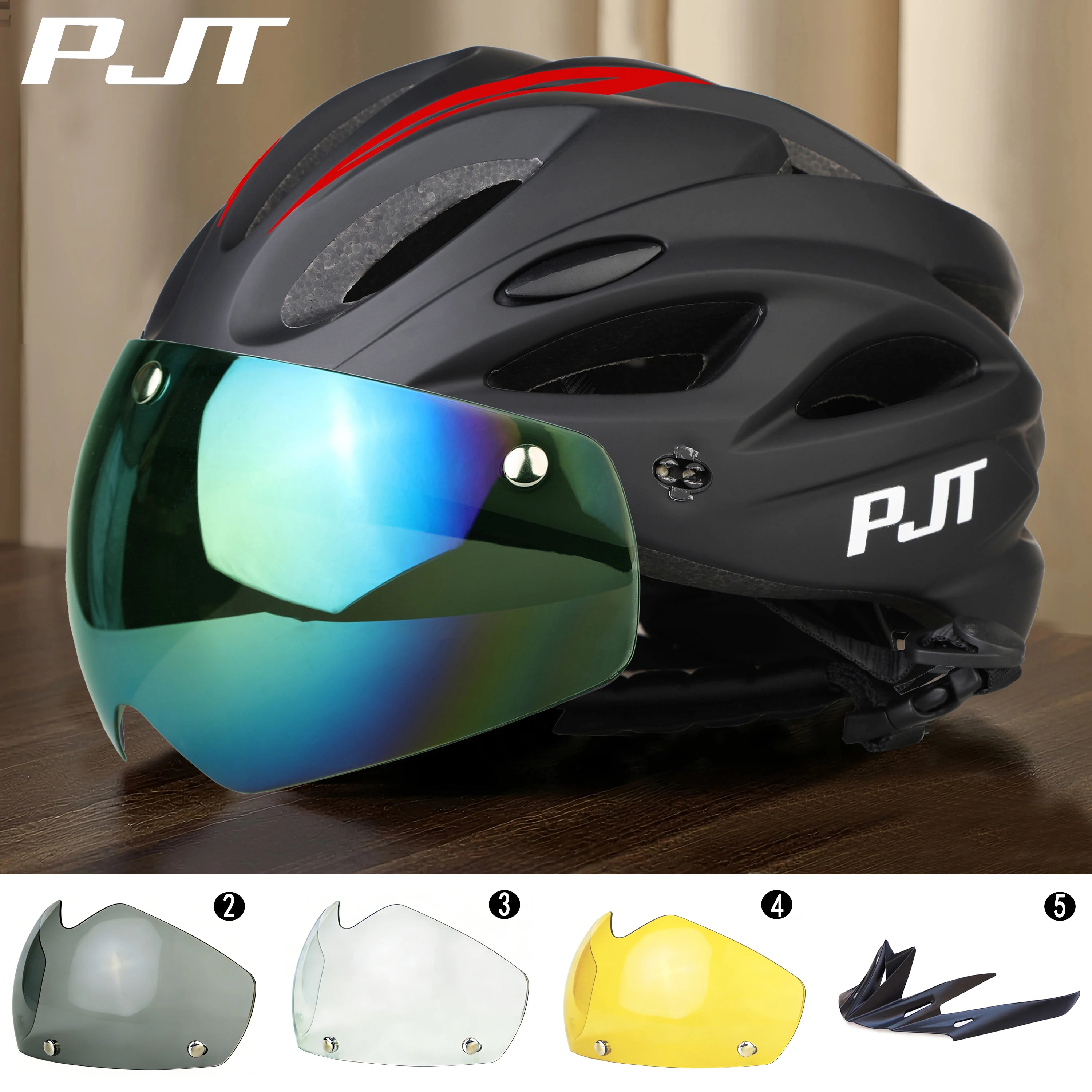 PJT Bicycle Helmet 4 In 1 With Magnetic Attraction Goggle Len /Sun Visor Safety Helmet Adult Bike Helmet Road MTB Cycling Helmet