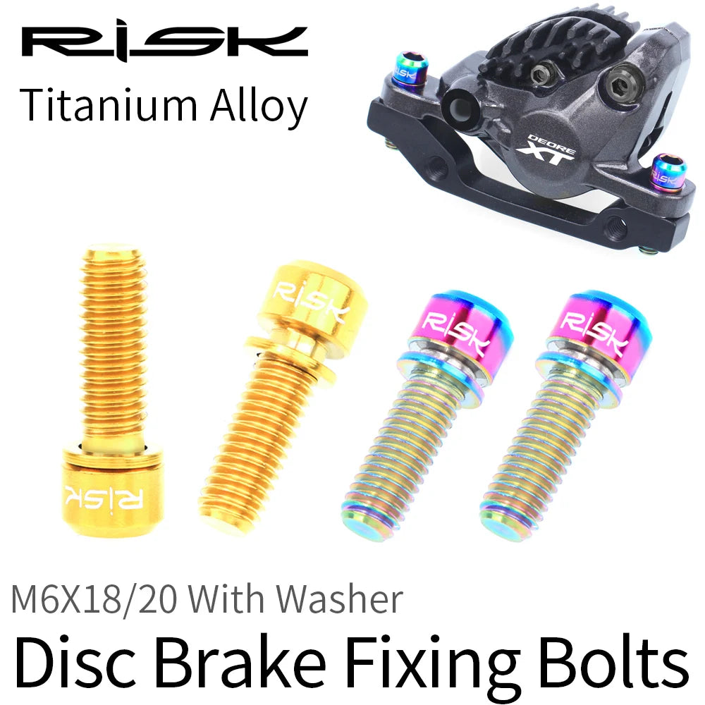 RISK 4PCS M6x18/20mm Bicycle Disc Brake Fixed Bolts with Washer Titanium Mountain Bike Brake Caliper Clamp Cycling Accessories
