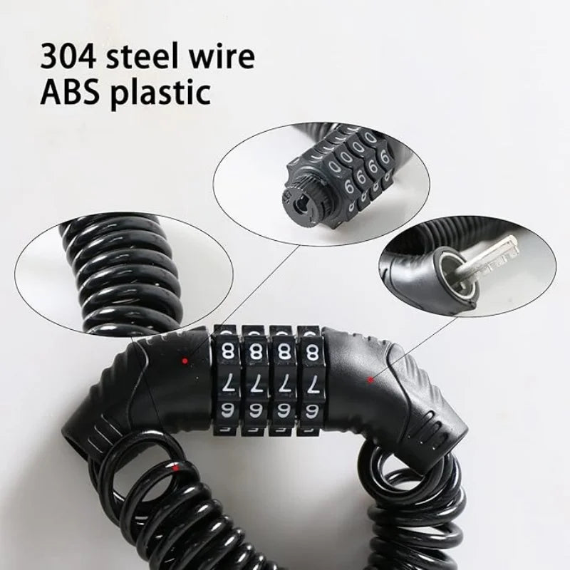 4 Digit Password Cable Lock 59 Inch General Retractable Anti Theft Helmet Bike Scooter Stroller Luggage Outdoor Safety Accessory