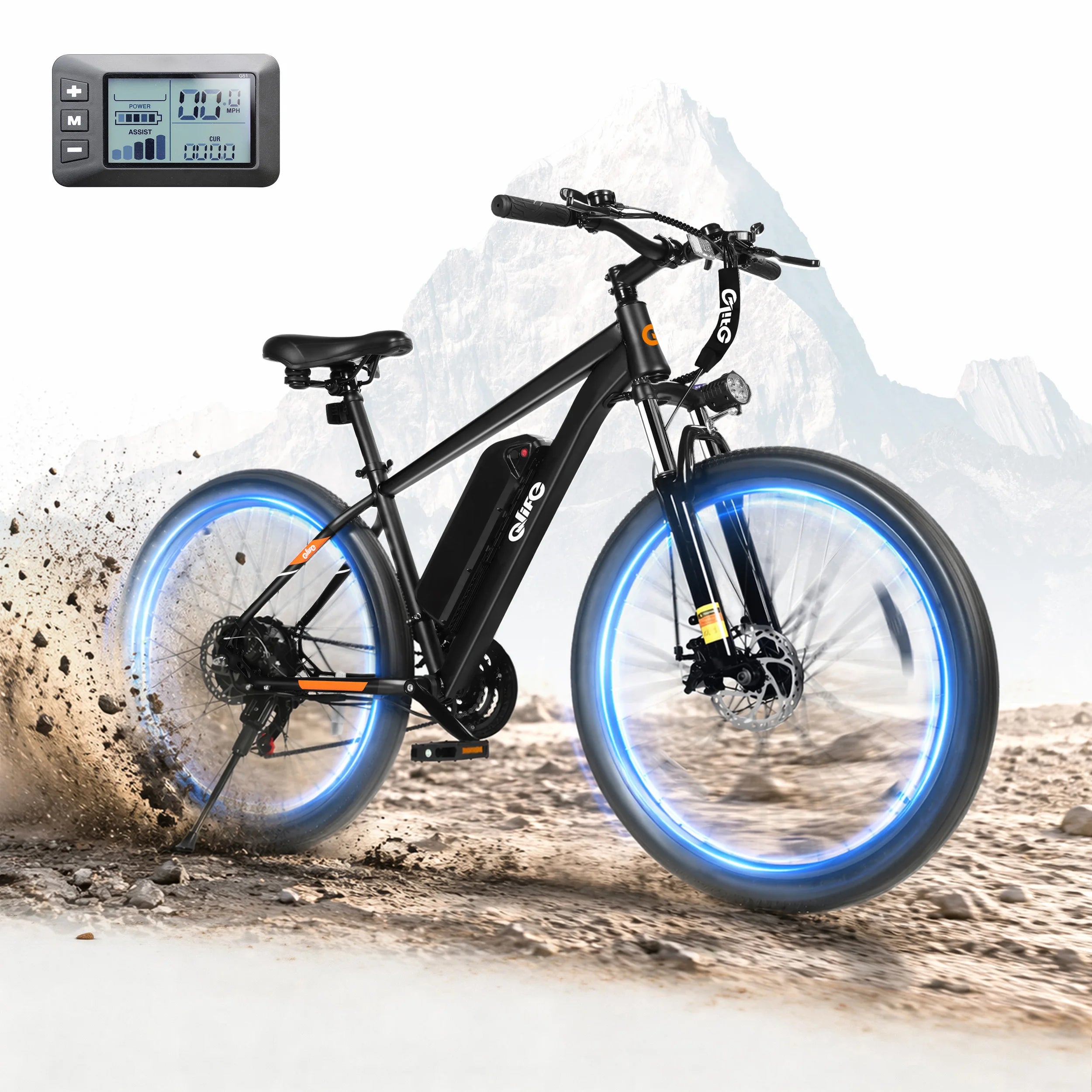 Qlife Racer Electric Bike for Adults, Peak 1200W 48V 10.4Ah,  27.5" Tire Electric Mountain Bike, 28MPH 55 Miles Off-road Electric Bicycle, 21-Speed