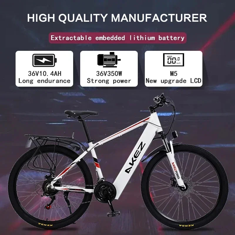 New Electric Bicycle 350W motor 36V10.4AH battery 27.5thin tires Mountain Snow Transportation City E-Bike 21 speed Electric Bike